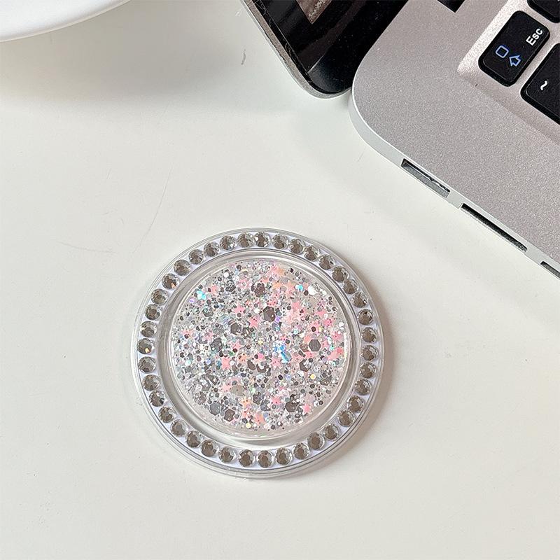 Rhinestone Magnetic Phone Holder with Sequins - Colorful Airbag Ring for Desktop Viewing