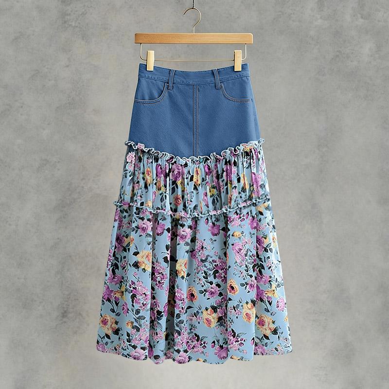 

ZANZEA Женские повседневные длинные юбки с высокой талией и цветочным принтом 5XL синий
