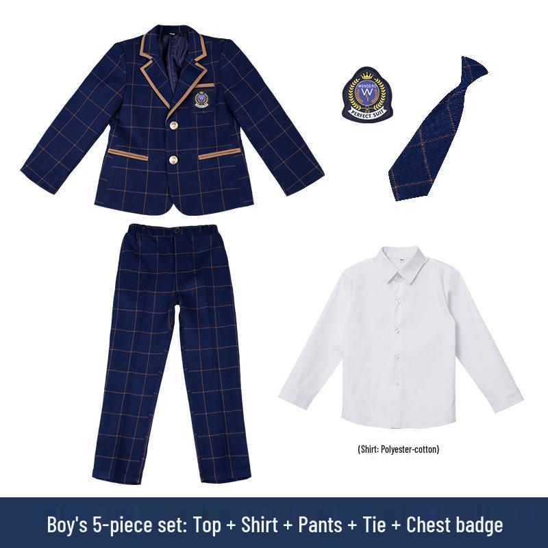Plaid British Style Girls' Uniform Set for Kindergarten & Elementary School
