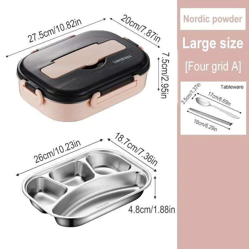 4 Grid Portable Insulated Lunch Box 304 Stainless Steel Office Workers Leakproof Divides Lunch Box Large Capacity Bento Sealed