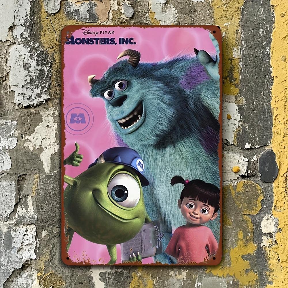 1pc Official Licensed James P. Sullivan & Mike Wazowski Metal Tin Sign Wall Art - 8x12 Inch, Vibrant Pink Background with Monste