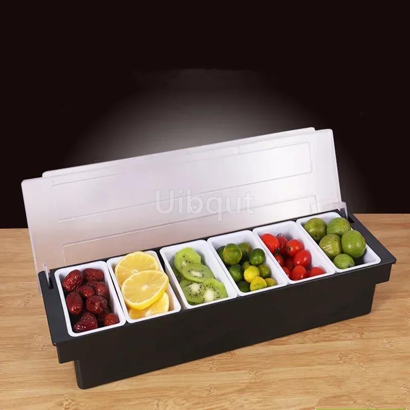 6 Compartment Seasoning Case Bar Condiment Box Holder Bar Drinks Fruit Garnish Cocktail Lime Lemo Snack Container Storage Box
