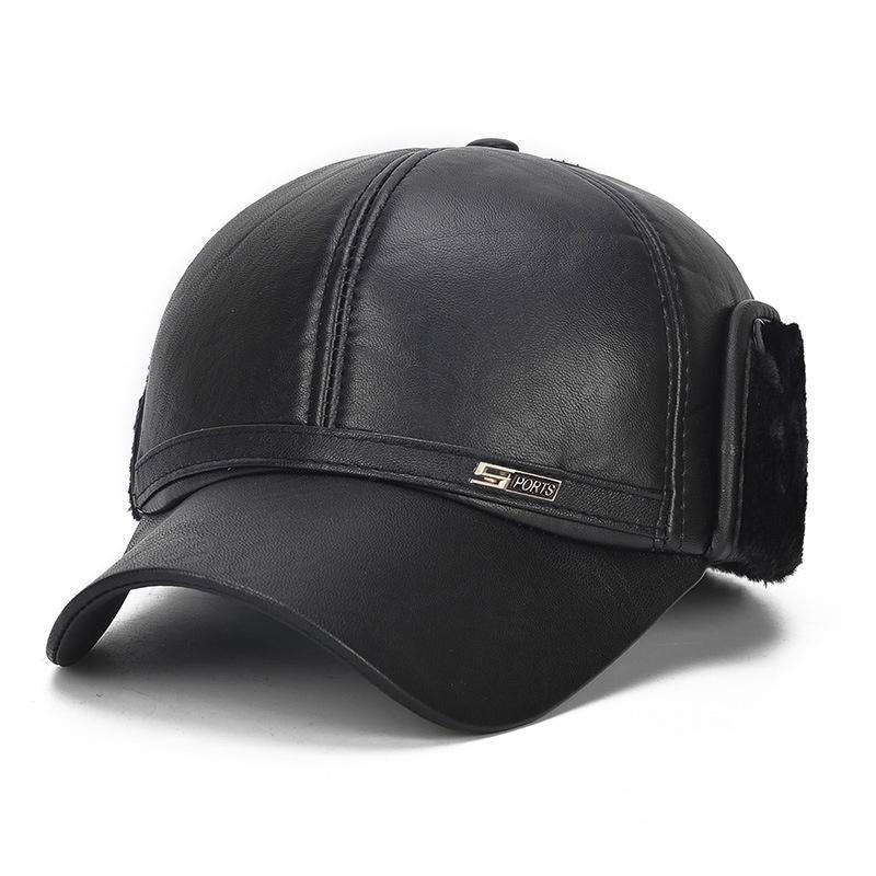 Premium Quality Faux Leather Bomber Trapper Ear Warm Cap For Elderly Men