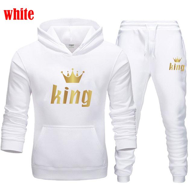 Mujeres Hombres Rey y Reina Traje con capucha estampado Otoño Invierno Sudadera con capucha + Pantalones 2 piezas Conjuntos Ropa deportiva Trajes casuales