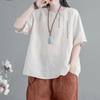 Summer Cotton Linen Short Sleeve Vintage T-shirts Women's Embroidered Loose Slimming Round Neck Retro Oversized Tops