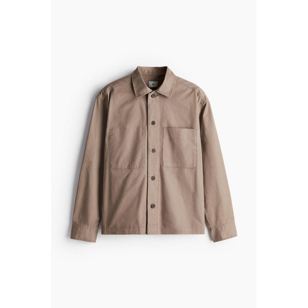

H M Regular Fit Twill oversHirt Dark Beige