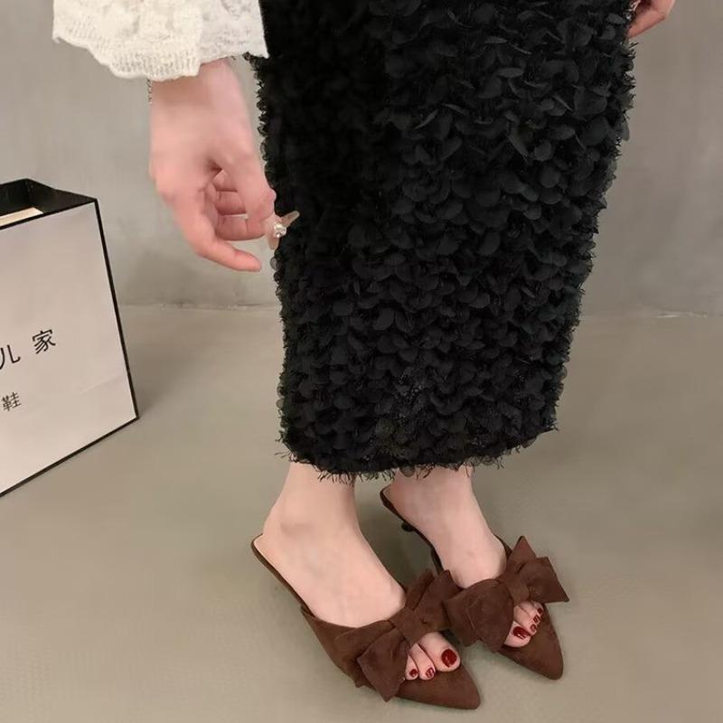 Fashion Women's Summer Butterfly-knot Low Heel Slippers Elegant Open Toe Party Dress Shoes Fashion Outdoor Ladies Slides Zapatos Mujer