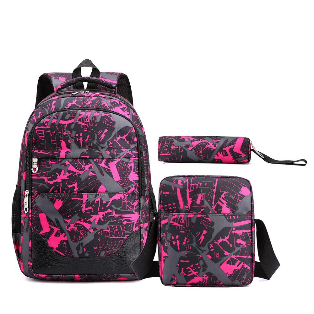 Student schoolbag backpack college style men's and women's junior high school three-piece set large-capacity schoolbag leisure travel bag