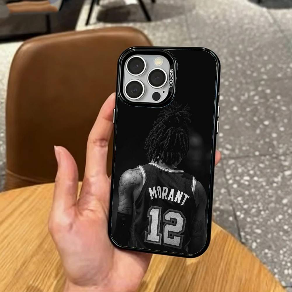 Custodia per Telefono Basketball J-Ja M-Morant 12 Per iPhone17,16,15,14,13,12,11 Plus,Pro Max Interno Colorato Placcato Argento
