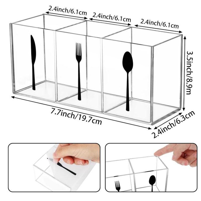 Clear Acrylic Cutlery Storage Organizer, 3 Section Tableware Plastic Holder for Kitchen Indoor Outdoor Decoration Supplies