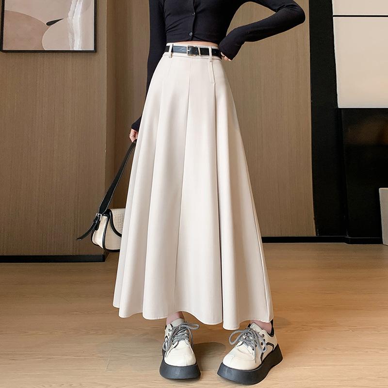 Women's Skirt Autumn and Winter New Pleated Skirt Suit Thickened Sweet Style Skirt High Waist Slim A-line Mid-length Skirt
