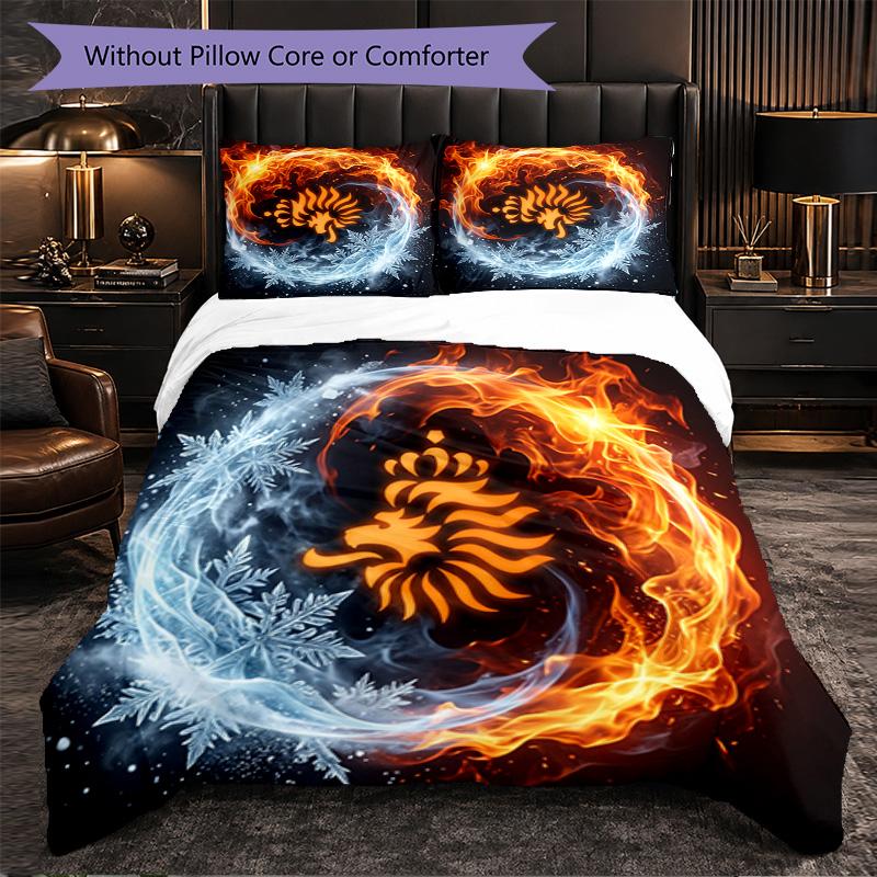 Netherlands Football Pattern 3 Pieces Bedding Set Soft Microfiber Duvet Cover with Pillow Cases for Bedroom