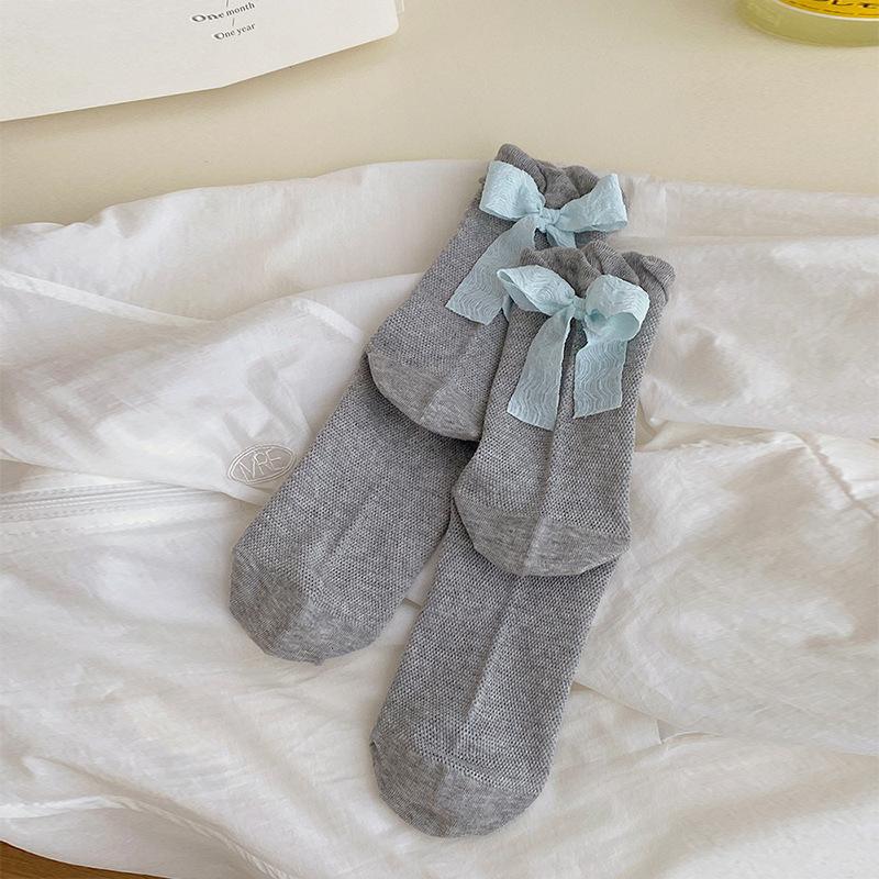 

Female Summer Thin Model Sweet Heel Bow Mesh Hollow Out Breathable Bubble Mouth Tube Cotton Socks 1 pair синій
