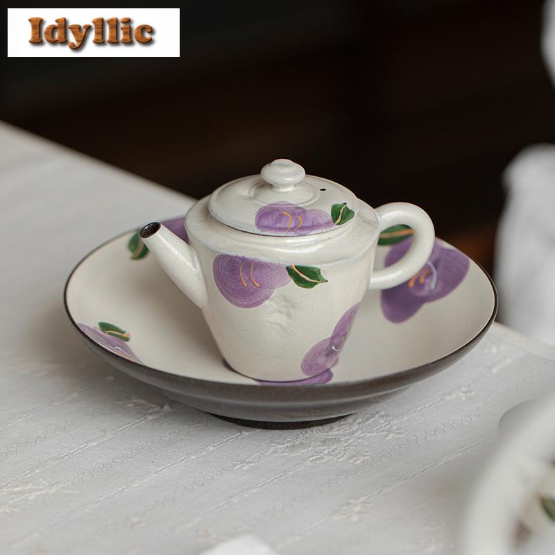 100ml Powder Yin Hand-painted Camellia Teapot Ancient Tea Infuser Pot Tea Making Kettle With Filter Tea Ceremony Collection Gift