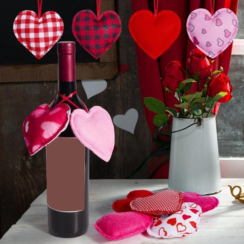 Pack of 12 Plaids Check Fabric Heart Shape Hanging Ornaments Pendants for Valentines Day Wedding Decors Party Supplies