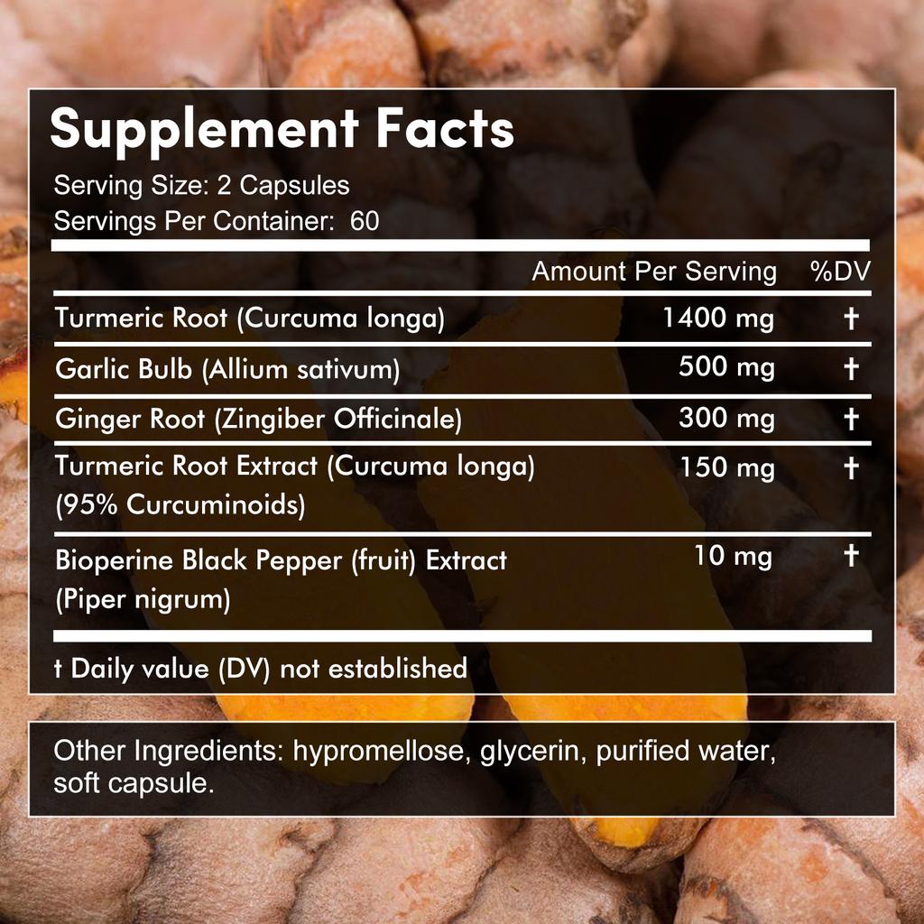 Turmeric Root Supplement, With Garlic Bulb, Ginger Root, 120 Softgels Per Bottle