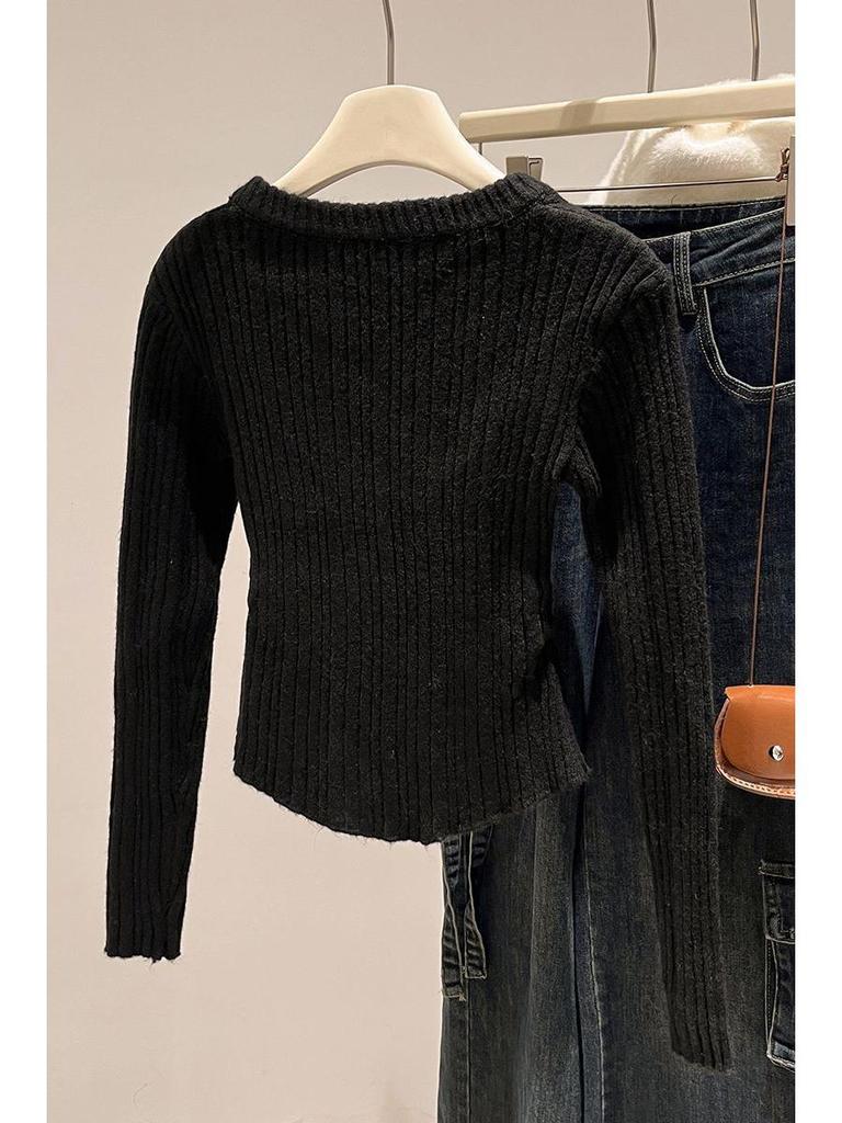Elegant V-neck Slim Pullover Sweater - New Winter Style, All-Match French Long-Sleeve Top