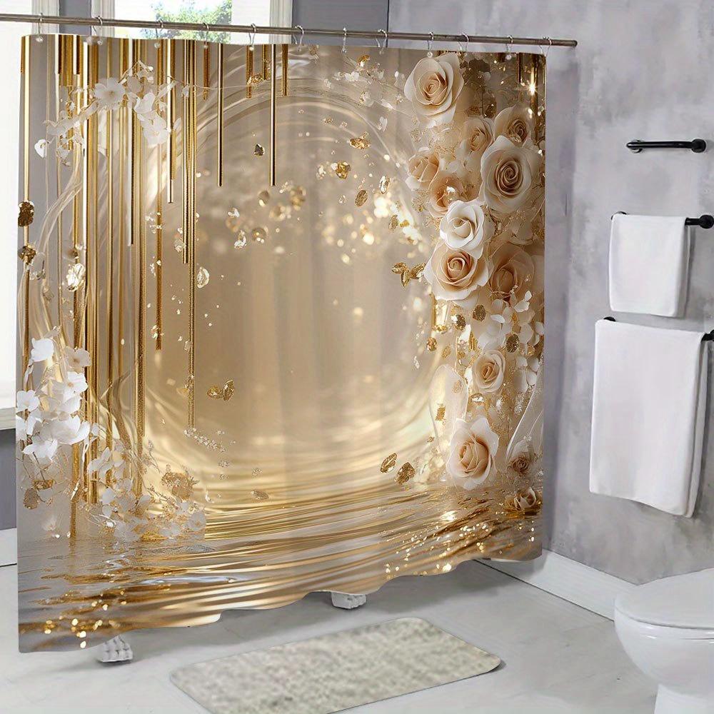 Gold Rose Shower Curtain Elegant Floral Design Luxury Bathroom Decor 3D Print Waterproof Bath Curtain Home Fashion