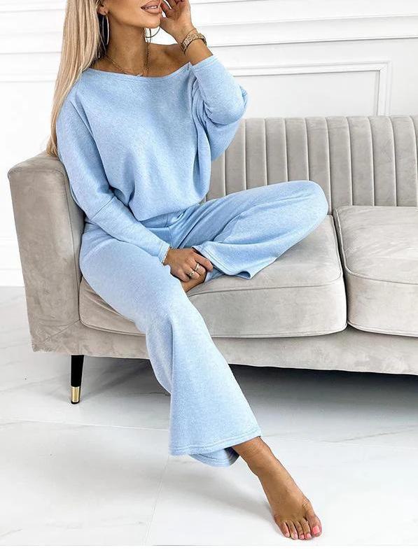 2024 European and American Women's Solid Color Casual Off-Shoulder Sports Trousers Suit