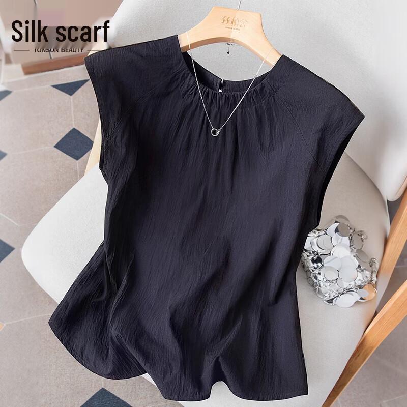 Women s Solid Sleeveless Round Neck Pullover Blouse M