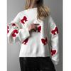 Suéteres tejidos con corazón de amor para mujer, jerséis bordados informales con cuello redondo, Tops de manga larga Y2k, prendas de punto