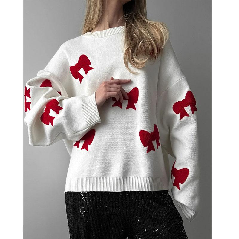 Suéteres tejidos con corazón de amor para mujer, jerséis bordados informales con cuello redondo, Tops de manga larga Y2k, prendas de punto