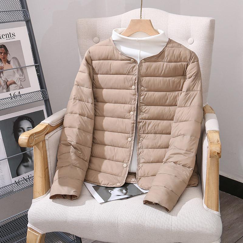Women's Jacket Autumn Winter Ultra Light Down Cotton Collarless Padded Coat Matt Fabric Lightweight Warm Female Windbreaker Park