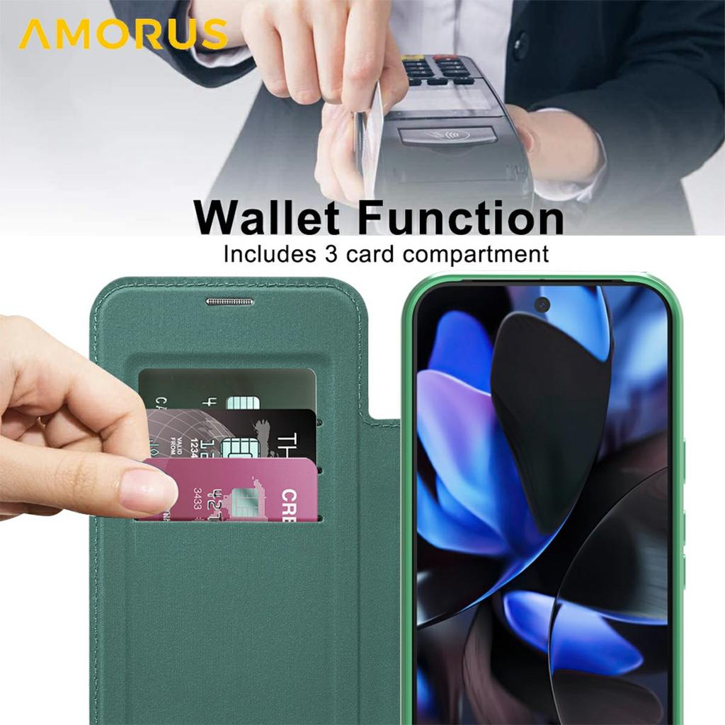 For Google Pixel 10/Pixel 10 Pro Case Compatible with MagSafe RFID Blocking Card Holder Leather Phone Cover - Desert Gold