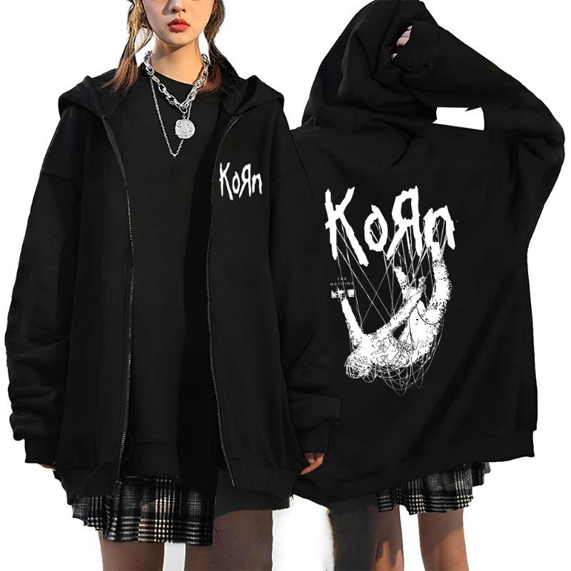 Korn Rock Band Letter Logo Zipper Hoodie Men's Metal Gothic Vintage Oversized Zip Up Hoodies Streetwear Punk Sweat Shirts Jacket