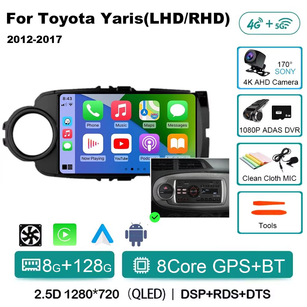 Autorádio Android 14 Carplay pro Toyota Yaris 2012 2013 2014 2015 2016 2017 Navigace GPS Multimediální přehrávač stereo wifi BT Auto