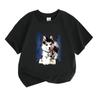 Kids Boys Girls 100% Cotton Crew Neck Short Sleeve T-Shirt, Cute Husky Puppy with Newspaper Print Casual Soft Tee for Children Daily Wear