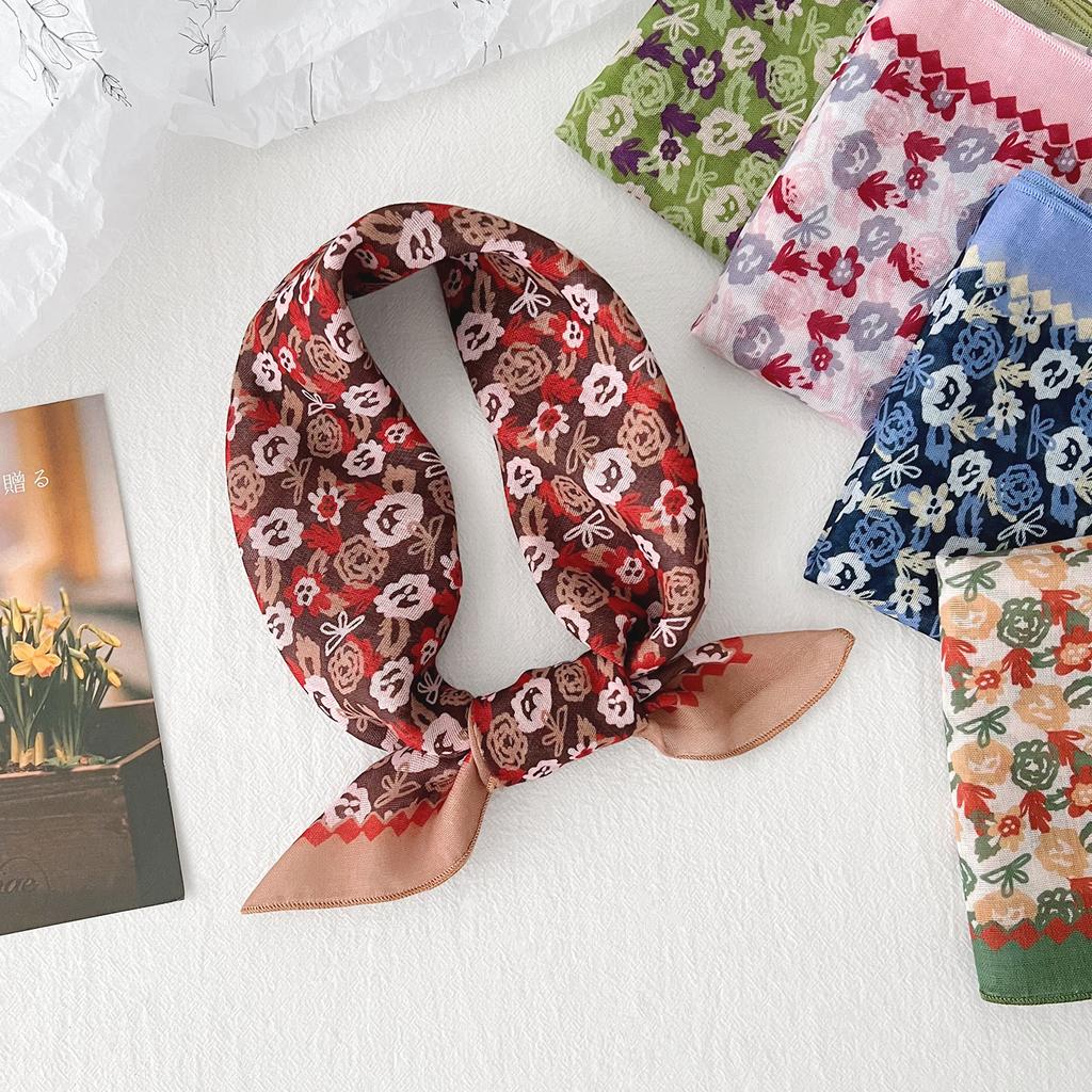 Korean Version of Summer Multi-color Small Fresh Floral Small Square Scarf Women's Versatile Decorative Silk Scarf Streamer Travel Photo Headscarf