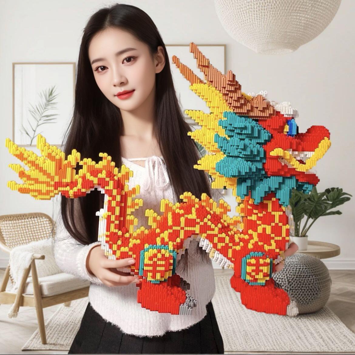 

Guochao Chinese Dragon Large Educational Building Blocks - Qilin Puzzle Ornament, High-Difficulty Fortune Dragon Toy Gift