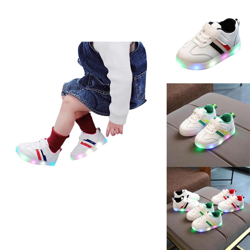 High-quality Luminous Sneakers For Kids With Striped Pattern And Eye-catching Led Features