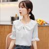 Ladies Short Sleeve Doll Collar Thin Shirt Sweet Bow Top Western Chiffon Shirt
