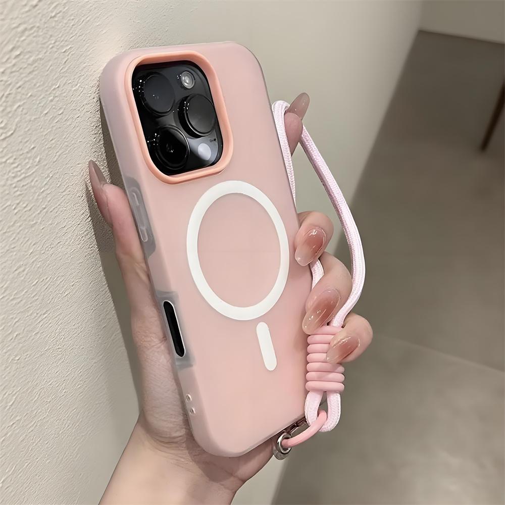 Couleur bonbon 2 en 1 Dragonne pour poignet et main Étui magnétique pour iPhone 17 16 15 14 Plus 13 12 Pro Max 11 pour Coque Magsafe Avec dragonne
