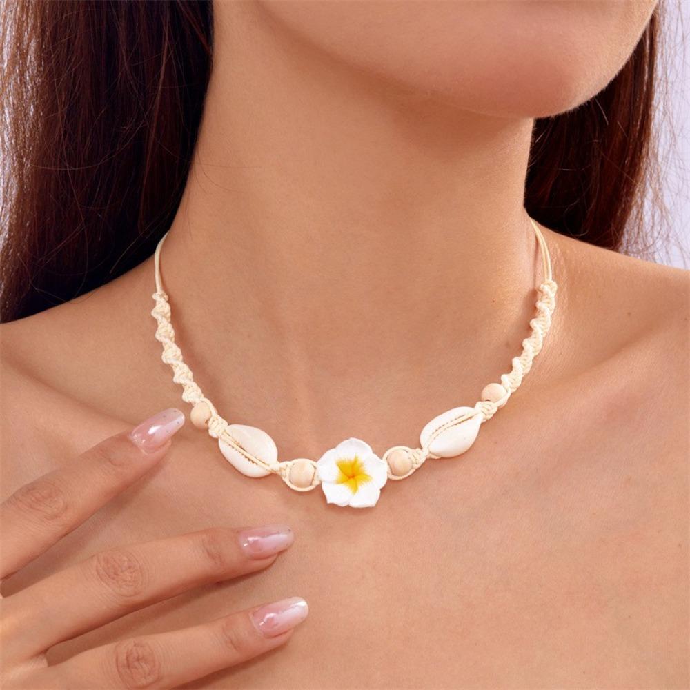 Bohemia Style Polymer Clay Sea Shell Necklace Flowers Pendant Hand-woven Choker Multi-color Rope Jewelry Accessory Vacation
