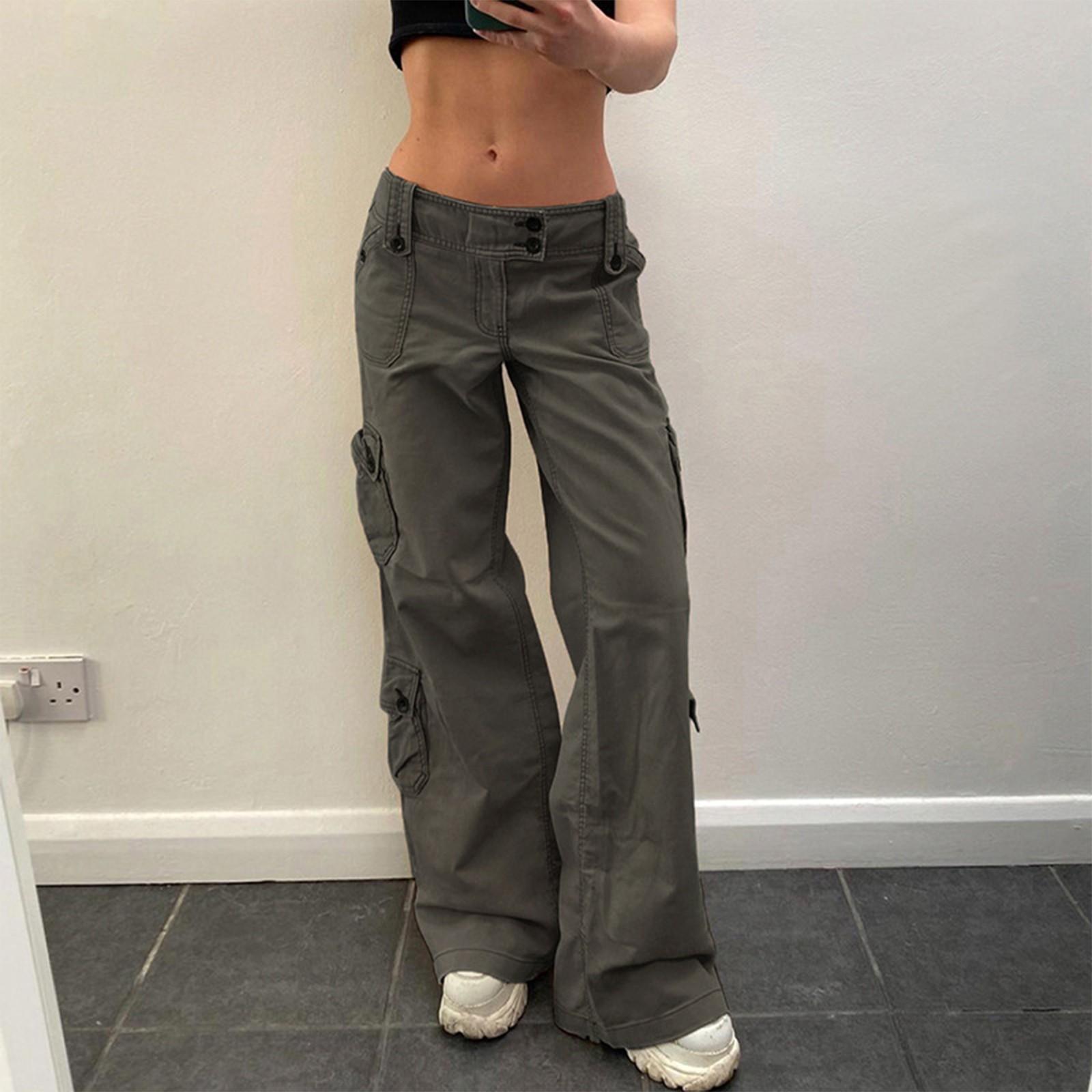 

Women s Double- Lace-Up Workwear Multi-Pocket Denim Casual Pants S