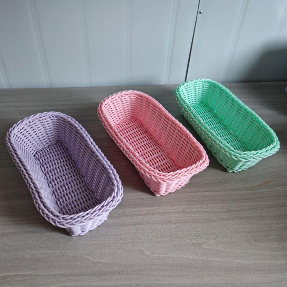 Plastic Wicker Basket Hand Woven Storage Basket New Imitation Rattan Basket  Fruit Display