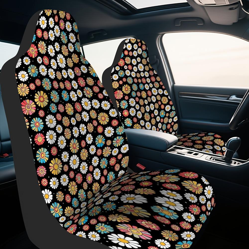 2pcs, Trendy Colorful Flower Pattern Car Seat Covers, Designed For Driver And Passenger Front Seats, Fresh Look For Car Interior
