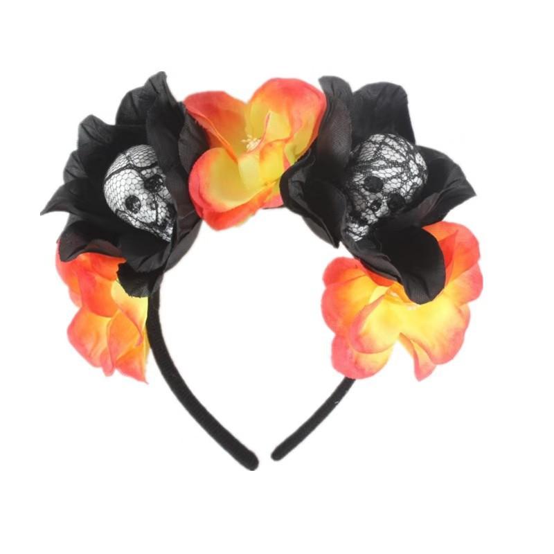 Simulated Flower Button Halloween Headband Holiday Party Foam Skull Horror Headdress