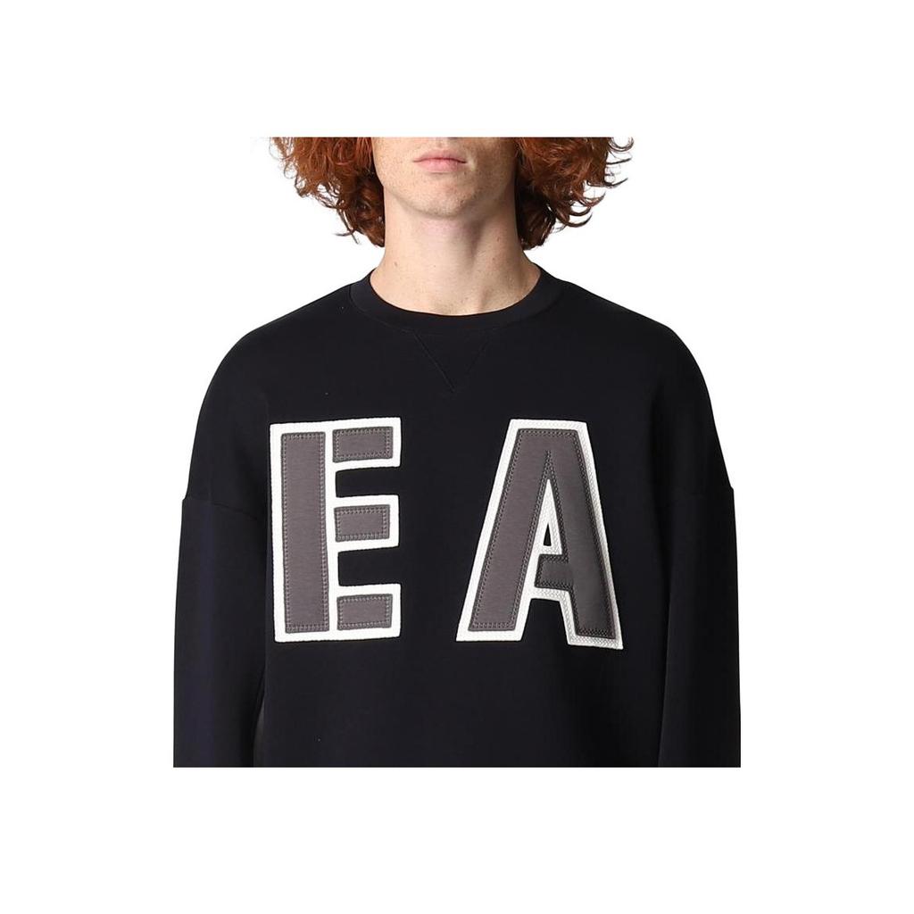 Emporio Armani FW22 Logo Letter Crew Neck Long Sleeve Pullover Sweatshirt Men Sweatshirt Black 6L1MM2-1JHSZ-0999