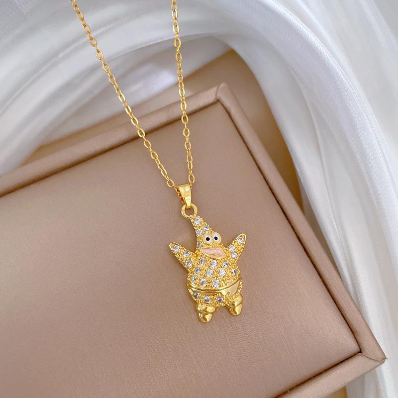 Fat Starfish Eyes Light Luxury Temperament Gorgeous Full Diamond Necklace Female Versatile Collarbone Chain Titanium Steel Chain
