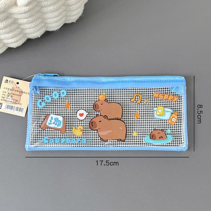 

Hot Capybara Pencil Case Transparent Grid Cartoon Large Capacity Pencil Bag Stationery Storage Bag Aesthetic Stationery Supplie синий