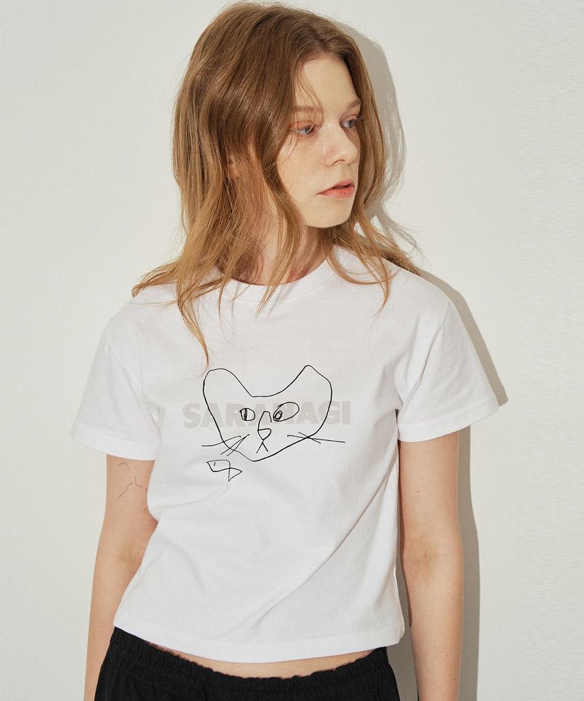 SARANAGI Se01-Crop Doodle Tshirt White
