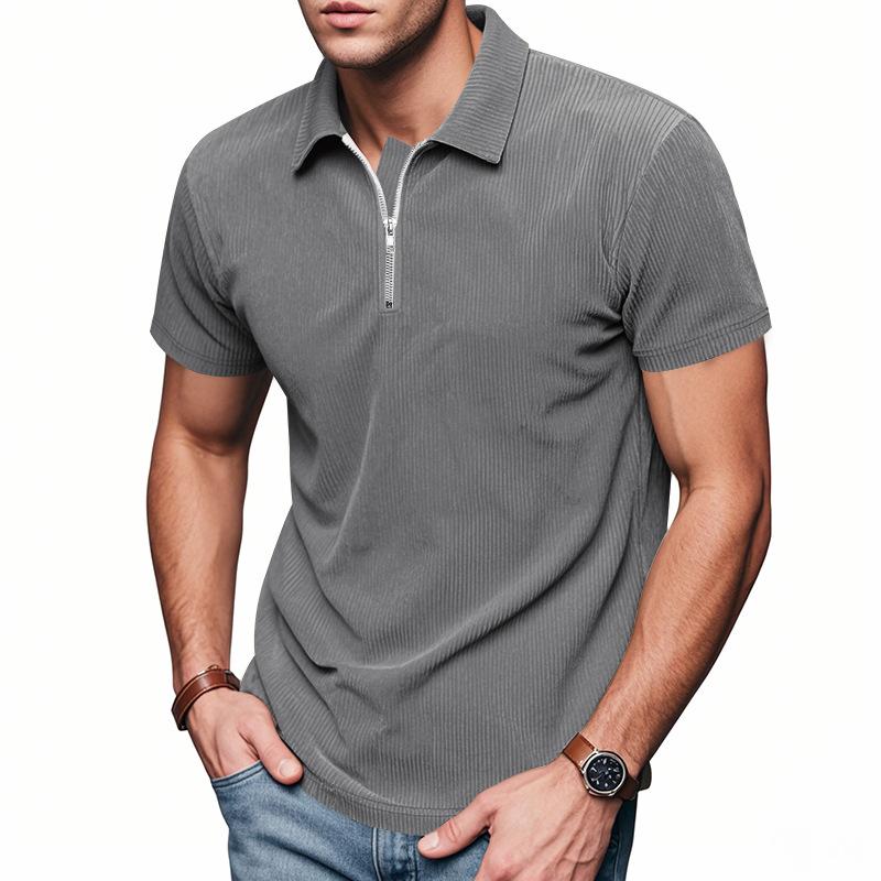 Herren Sommer Lockerer Reißverschluss Halb-Reißverschluss Revers Kurzarm T-Shirt