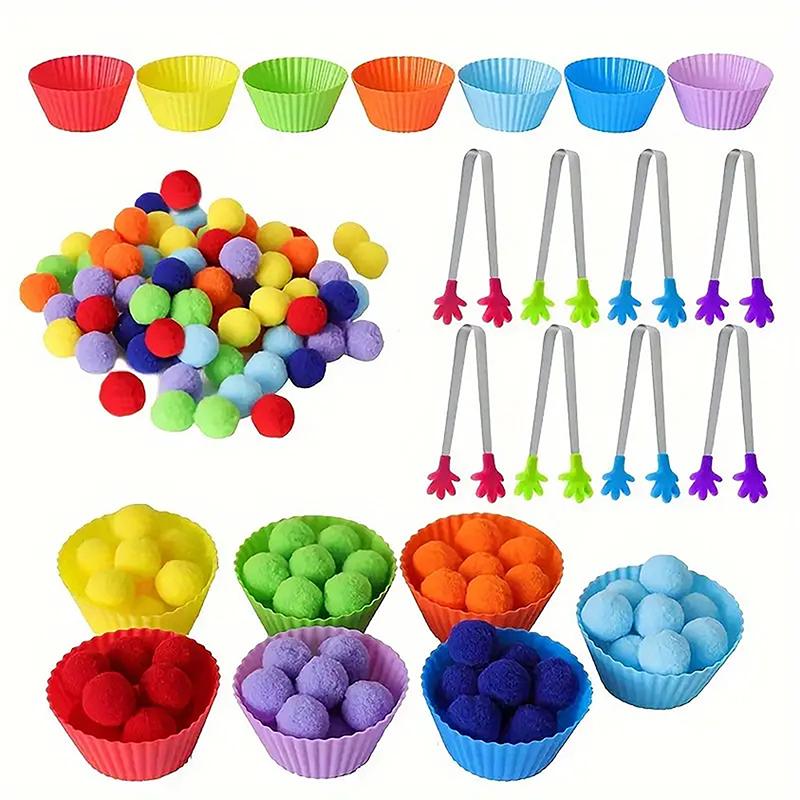 78Pcs Preschool Learning Activities Math Toys Children'S Rainbow Counting Pompoms Props Sorting Cup Montessori Sensory Toys
