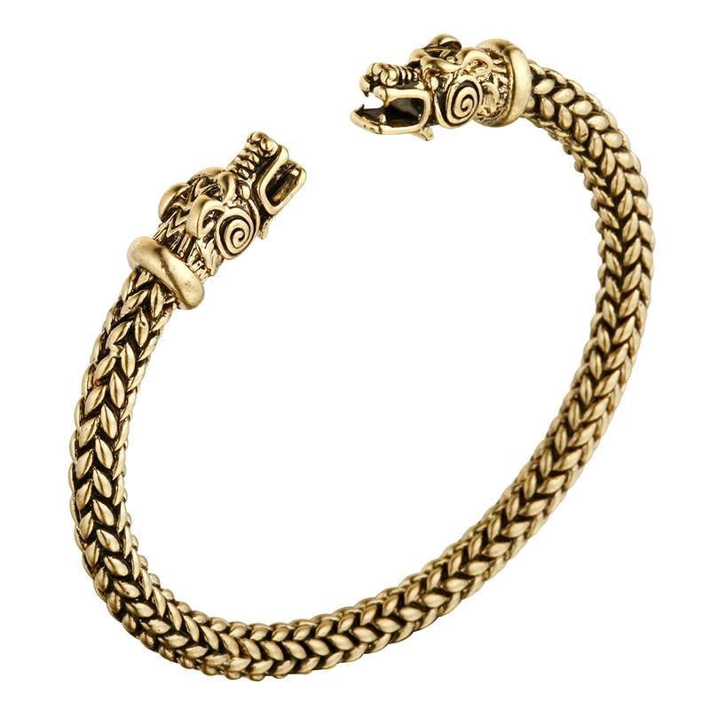 Punk Double Dragon Head Bangle Women Men Wristband Cuff Bracelets Nordic Viking Pagan Jewelry Party Christmas Gift Charm