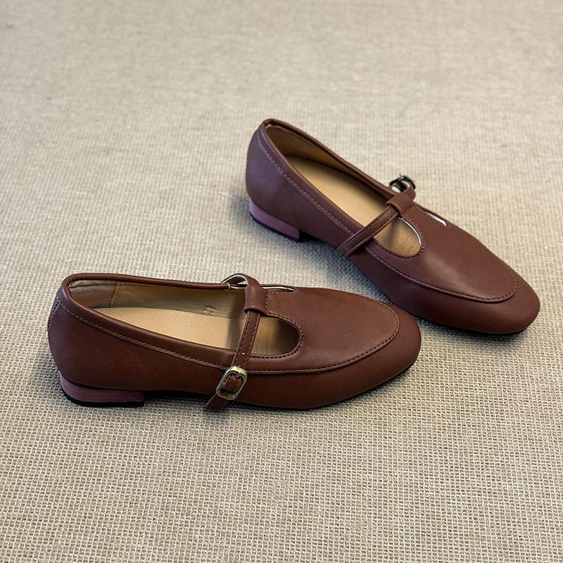 Fashion 2025 Spring New Round Toe Women Mary Jane Flats Shoes Shallow Ladies Casual Ballet Shoes Soft Sole Eelgant Leather Shoes