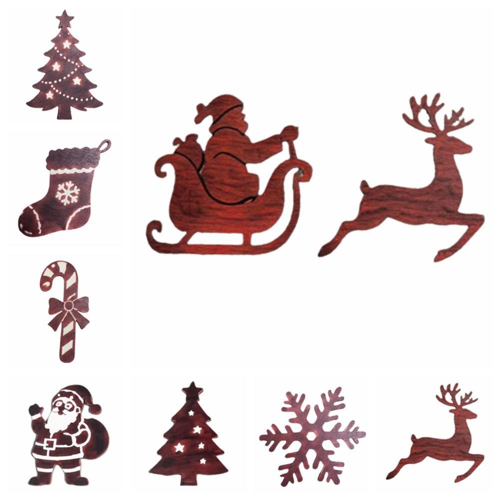 7 Stück Holz-Weihnachts-LED-Schmuck Nikolaus Wandaufkleber Bastelarbeiten Neujahr